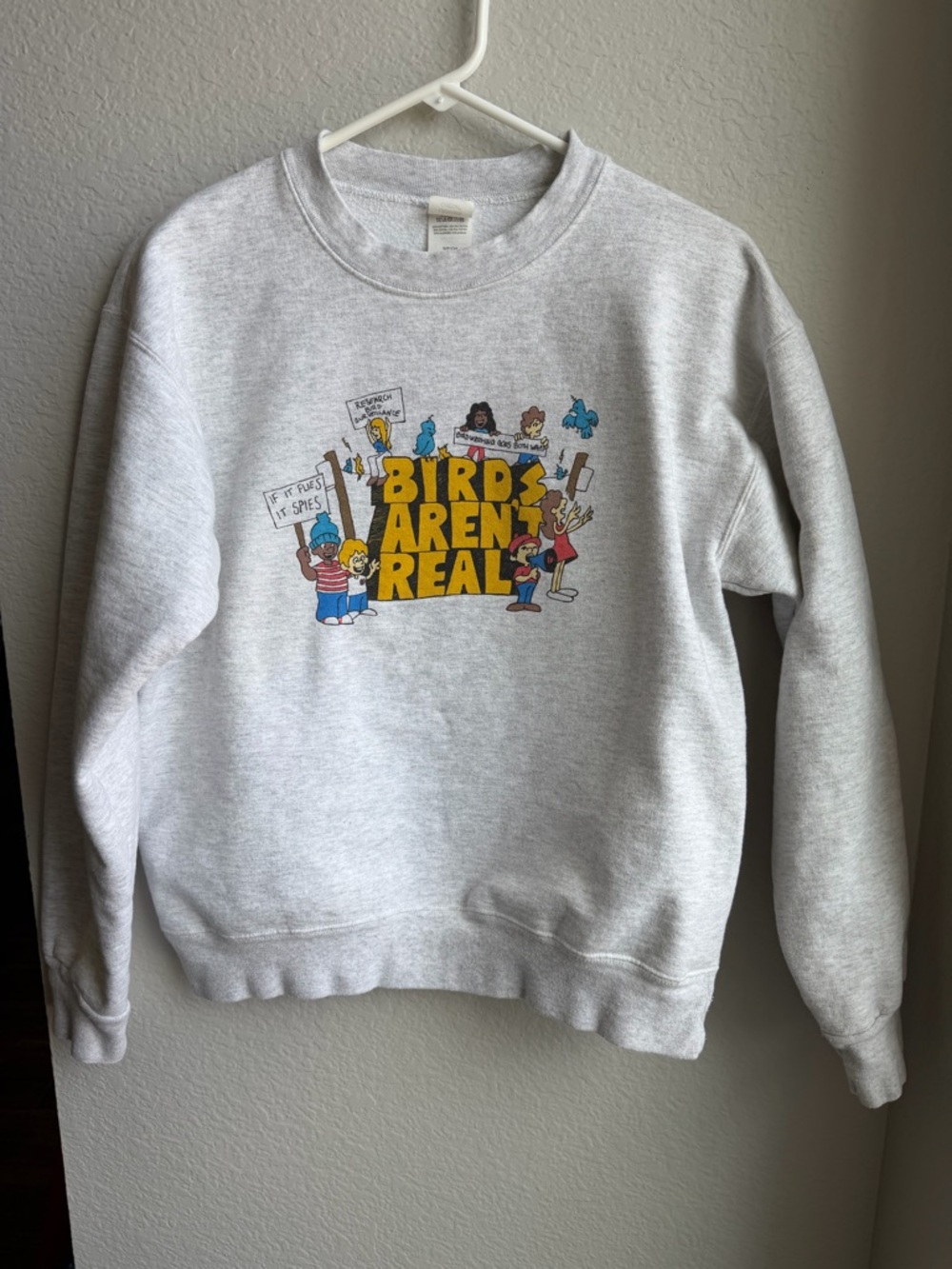 Hanes Light Gray 'Birds Aren't Real' Graphic Crewneck Sweatshirt